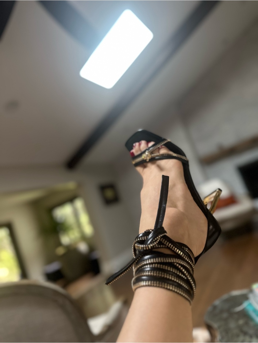 Jeffrey Campbell Black Sandals with Gold Accent Heel - Picture 2 of 12